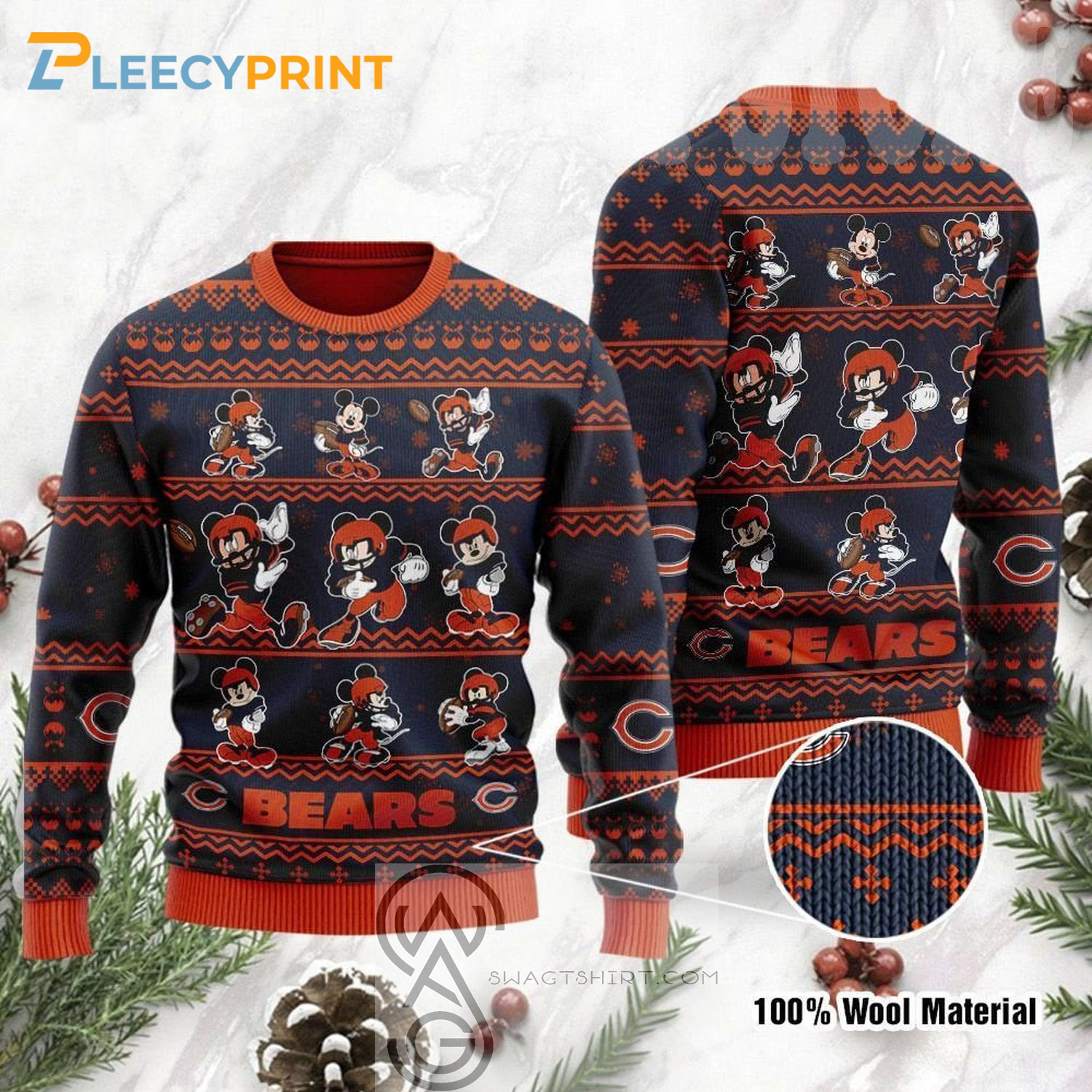 Chicago Bears Mickey Mouse Player Football NFL Holiday Party Ugly Christmas Sweater 1