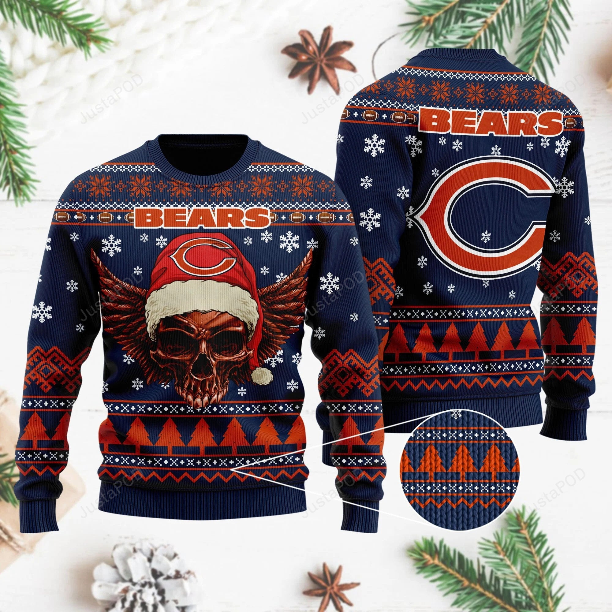 Chicago Bears Skull Wing Christmas Santa Hat Ugly Sweater Chicago Bears Ugly Christmas Sweater 1