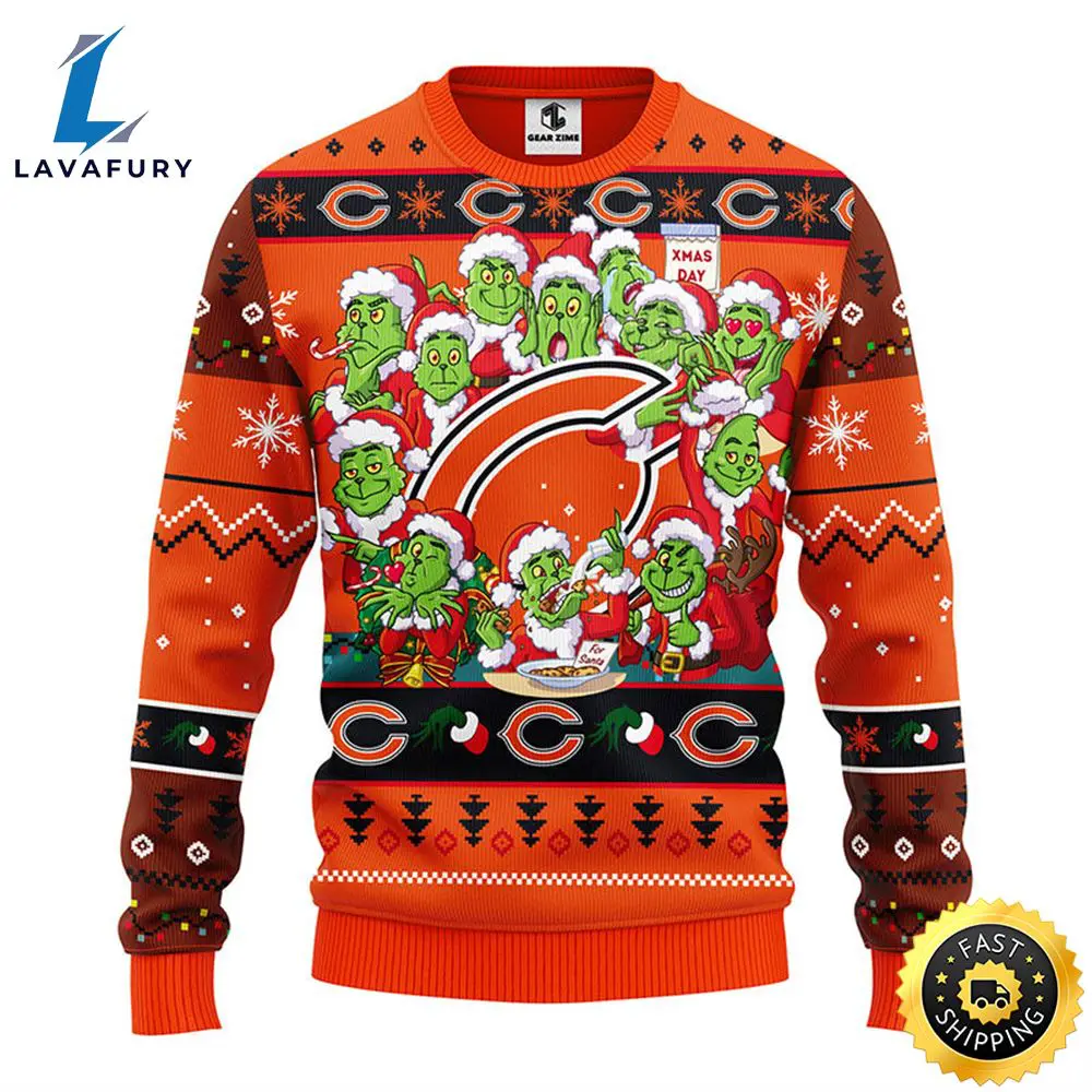Chicago Bears 12 Grinch Xmas Day Christmas Ugly Sweater 1 h2781o