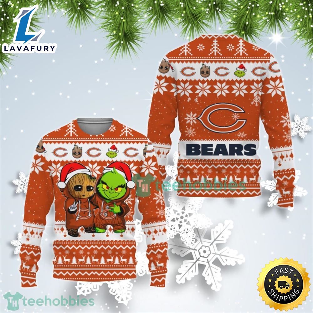 Chicago Bears Baby Groot And Grinch Best Friends Ugly Christmas Sweater cuqgwf