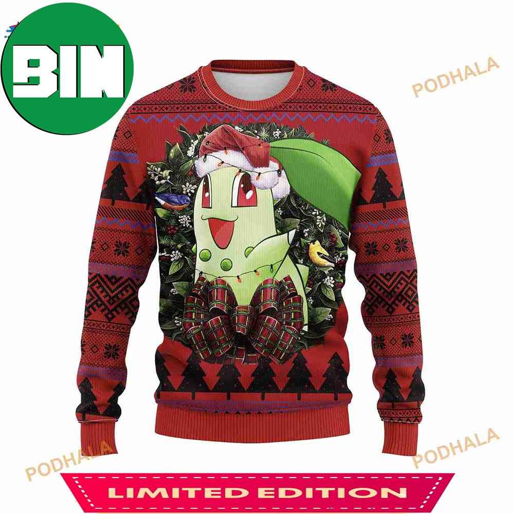 Chikorita Pokemon Christmas 3D Funny Ugly Sweater For Men And Women 40369564 1