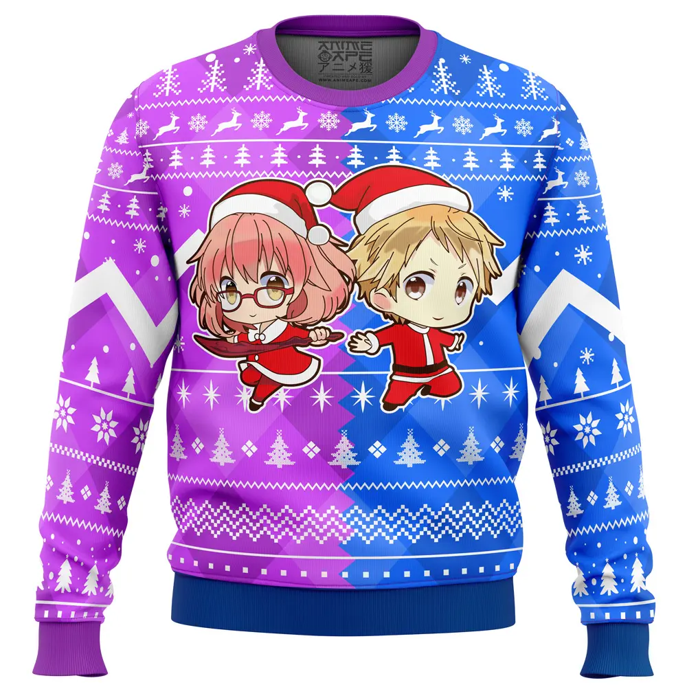 Christmas Akihito And Mirai Beyond the Boundary Ugly Christmas Sweater FRONT mockup