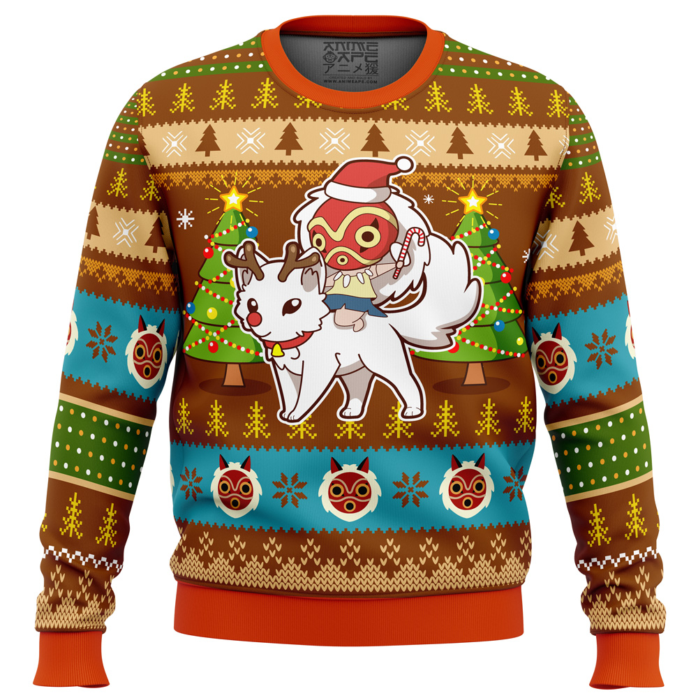 Christmas Mononoke Princess Mononoke Ugly Christmas Sweater FRONT mockup