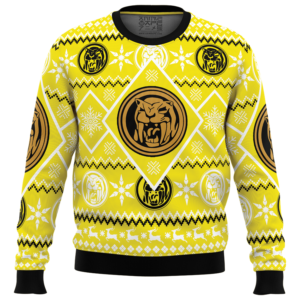 Christmas Yellow Ranger Power Rangers Ugly Christmas Sweater FRONT mockup