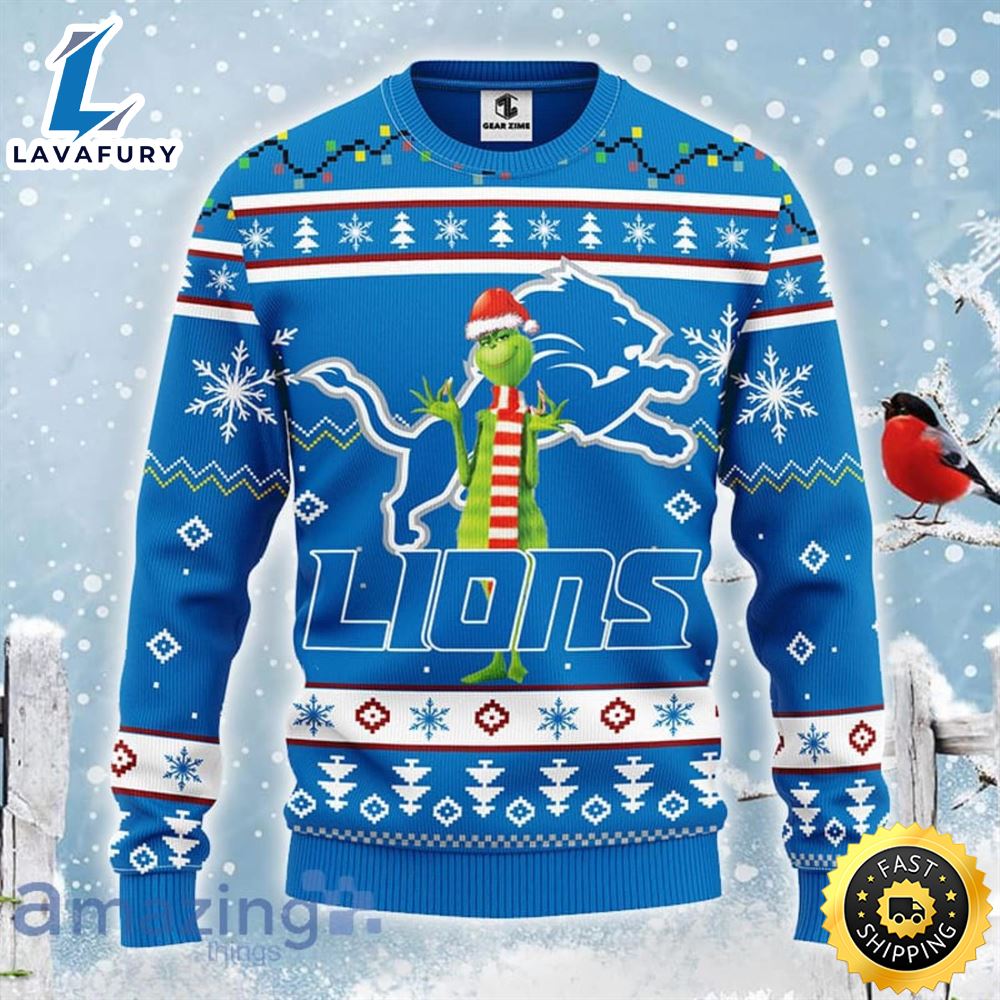Christmas Gift NFL Detroit Lions Logo With Funny Grinch Ugly Christmas Sweater For Fans wjeuz0
