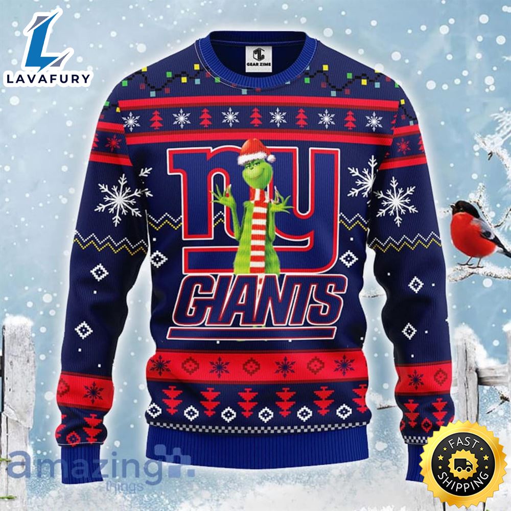 Christmas Gift NFL New York Giants Logo With Funny Grinch Ugly Christmas Sweater For Fans qi7pba