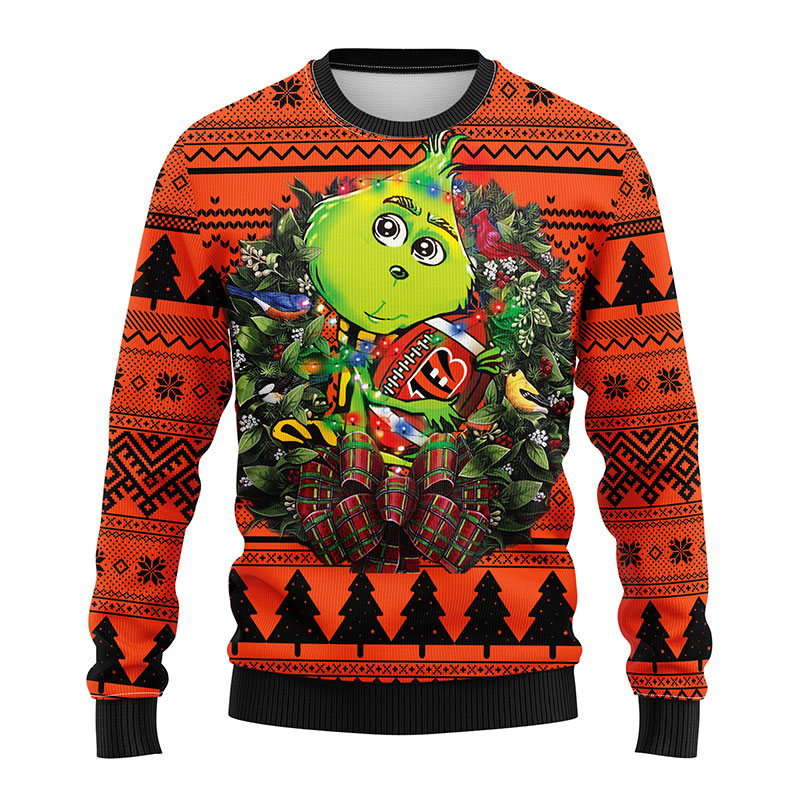 Cincinnati Bengals Baby Grinch Hug Football Christmas Light Up Ugly Sweater 1