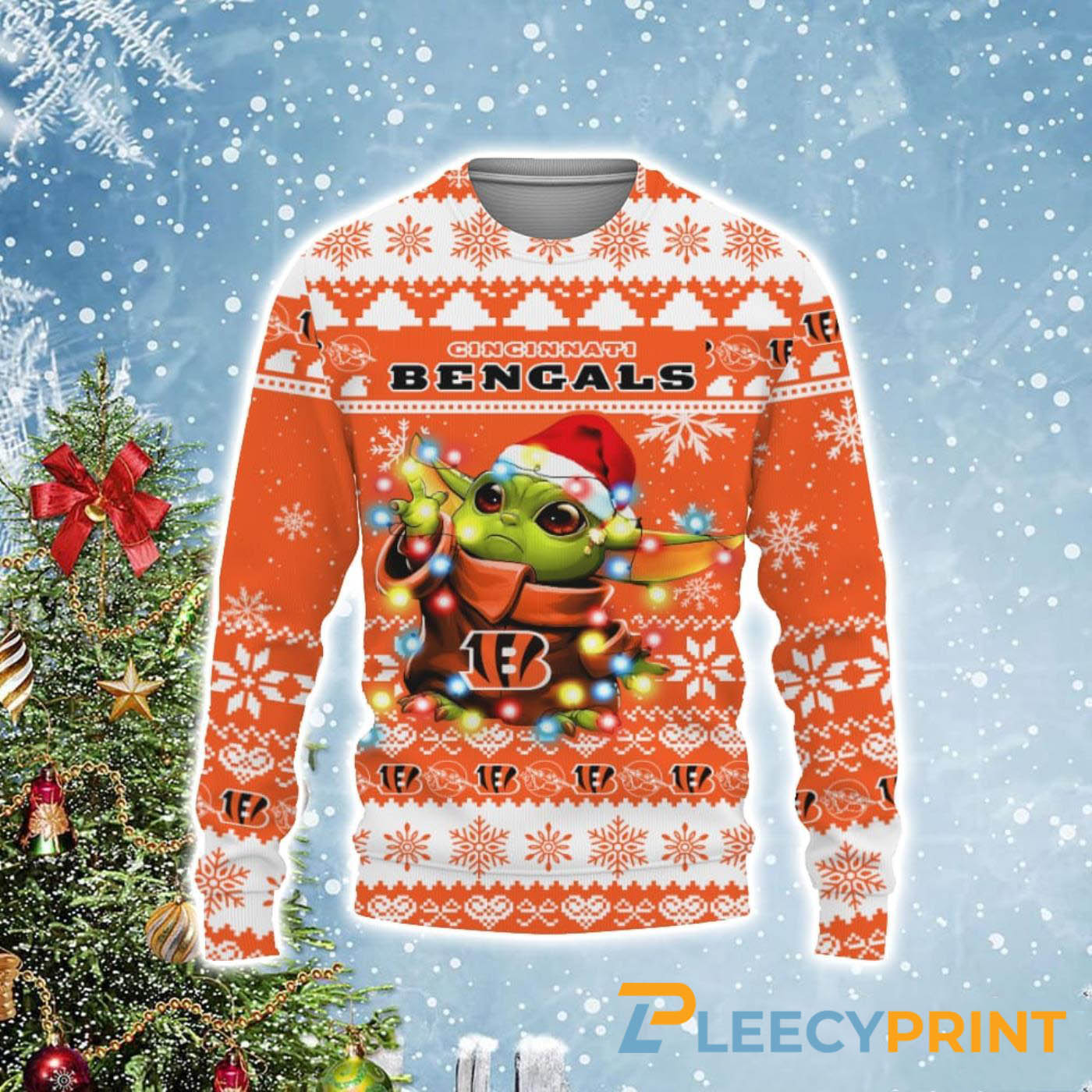 Cincinnati Bengals Baby Yoda Star Wars Christmas Light Ugly Sweater Bengals Christmas Sweater 1
