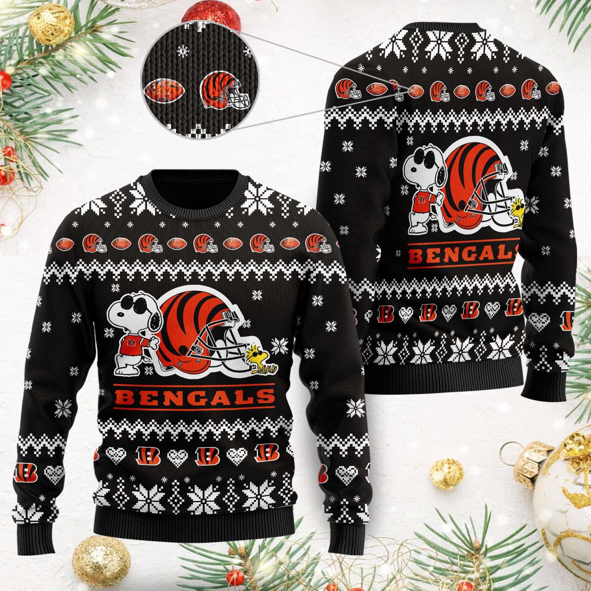 Cincinnati Bengals Cute The Snoopy Show Football Helmet Black Ugly Christmas Sweater 1