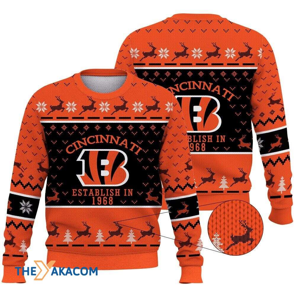 Cincinnati Bengals Establish In 1968 With Badge Gift For Fan Christmas Ugly Sweater 1