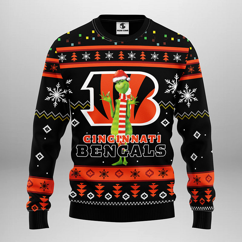 Cincinnati Bengals Funny Grinch Black Ugly Christmas Sweater Bengals Christmas Sweater 1