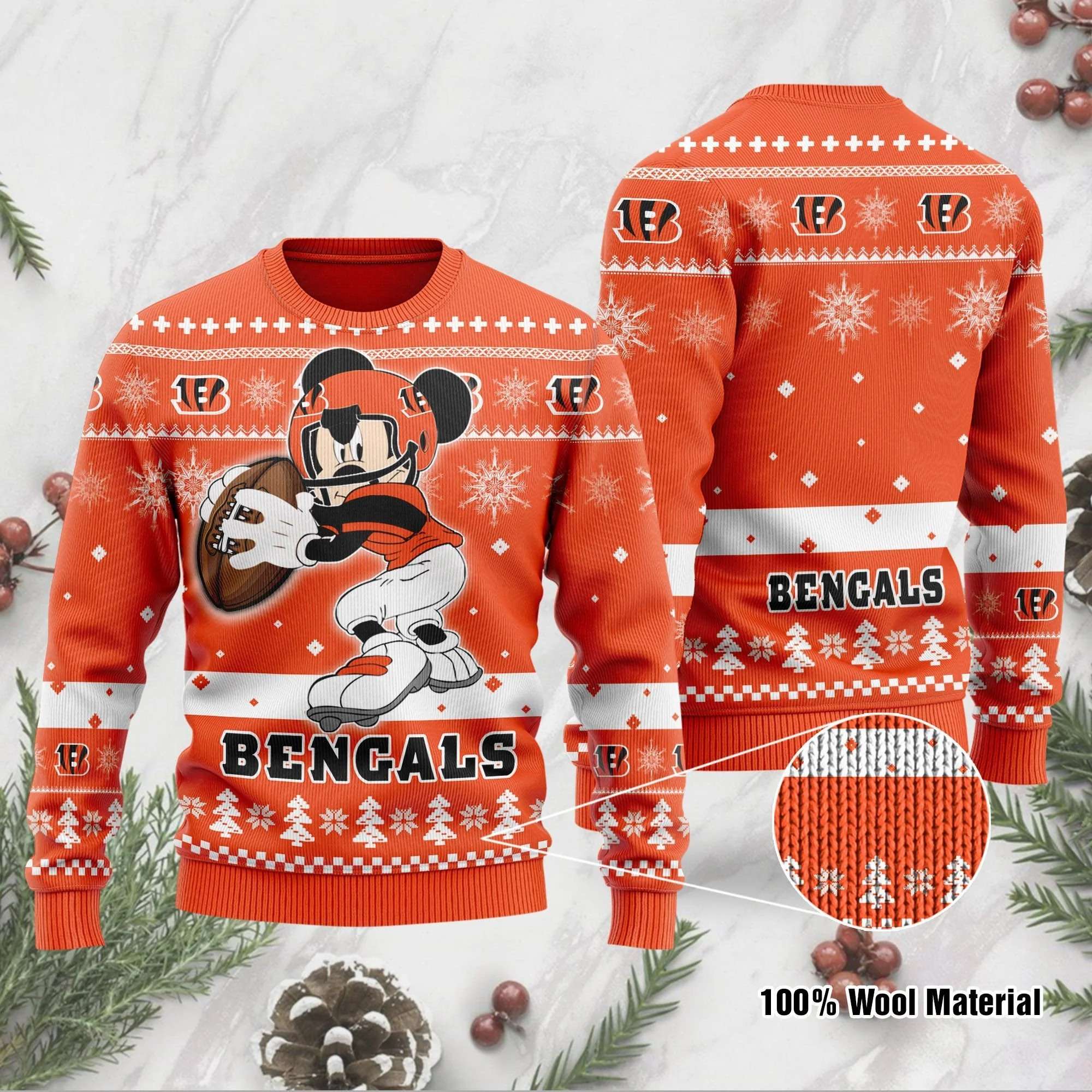 Cincinnati Bengals Funny Mickey Mouse Football NFL Christmas Ugly Sweater 1