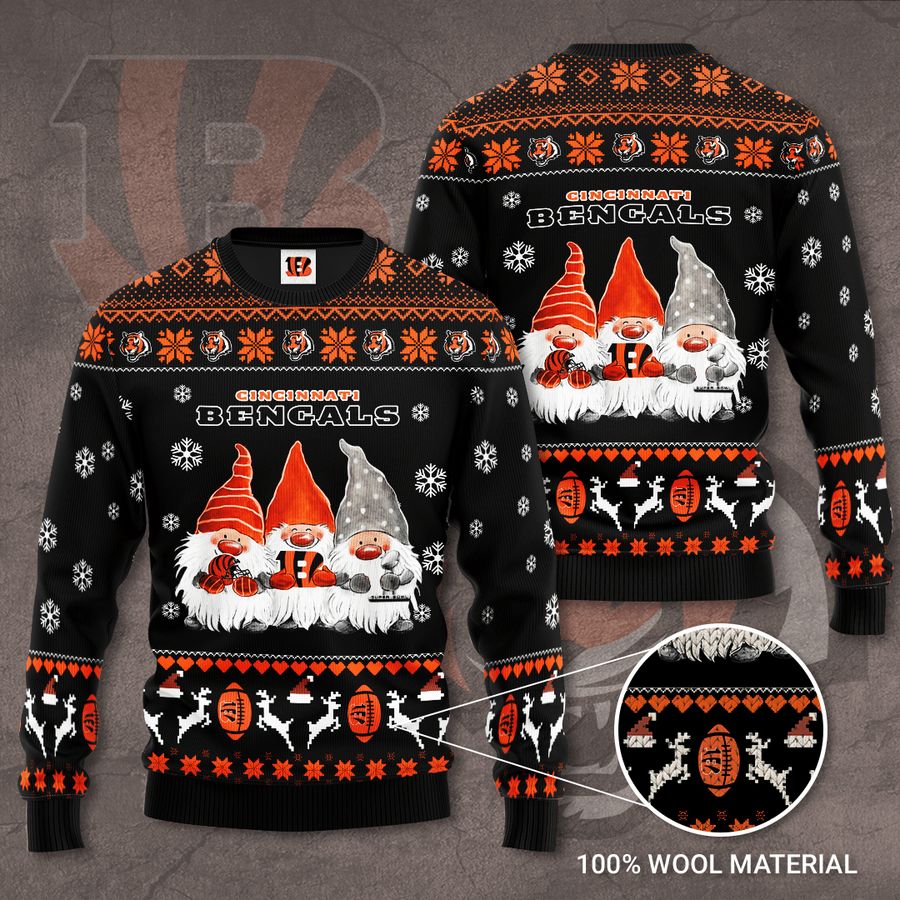 Cincinnati Bengals Gnome de Noel Black Christmas Ugly Sweater Bengals Ugly Christmas Sweater 1
