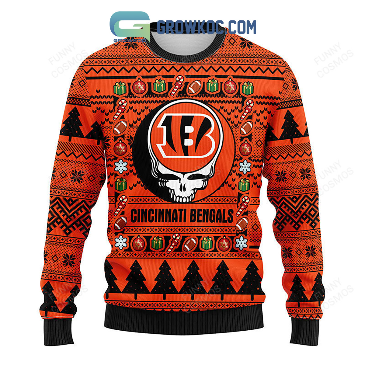 Cincinnati Bengals Grateful Dead Ugly Christmas Fleece Sweater2B1 7RCIP