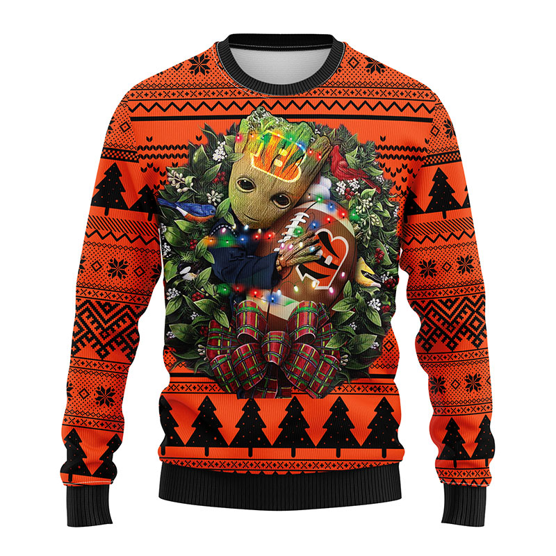 Cincinnati Bengals Groot Hug American Football Christmas Ugly Sweater Bengals Ugly Christmas Sweater 1