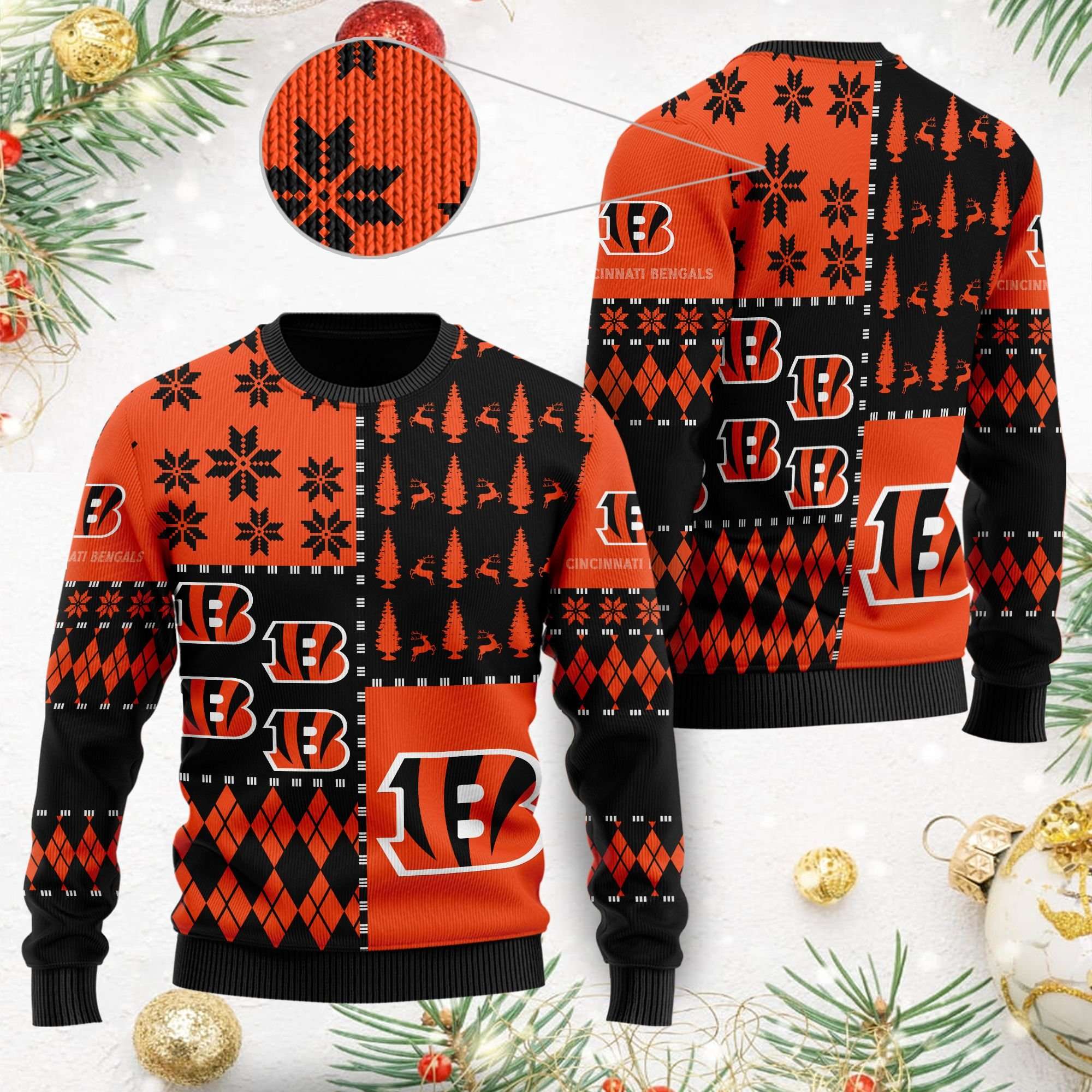 Cincinnati Bengals NFL Seamless Christmas Pattern Ugly Sweater Cincinnati Bengals Ugly Sweater 1