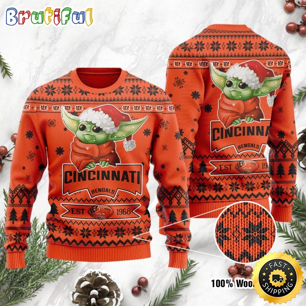 Cincinnati Bengals Cute Baby Yoda Grogu Holiday Party 2022 Ugly Christmas Sweater