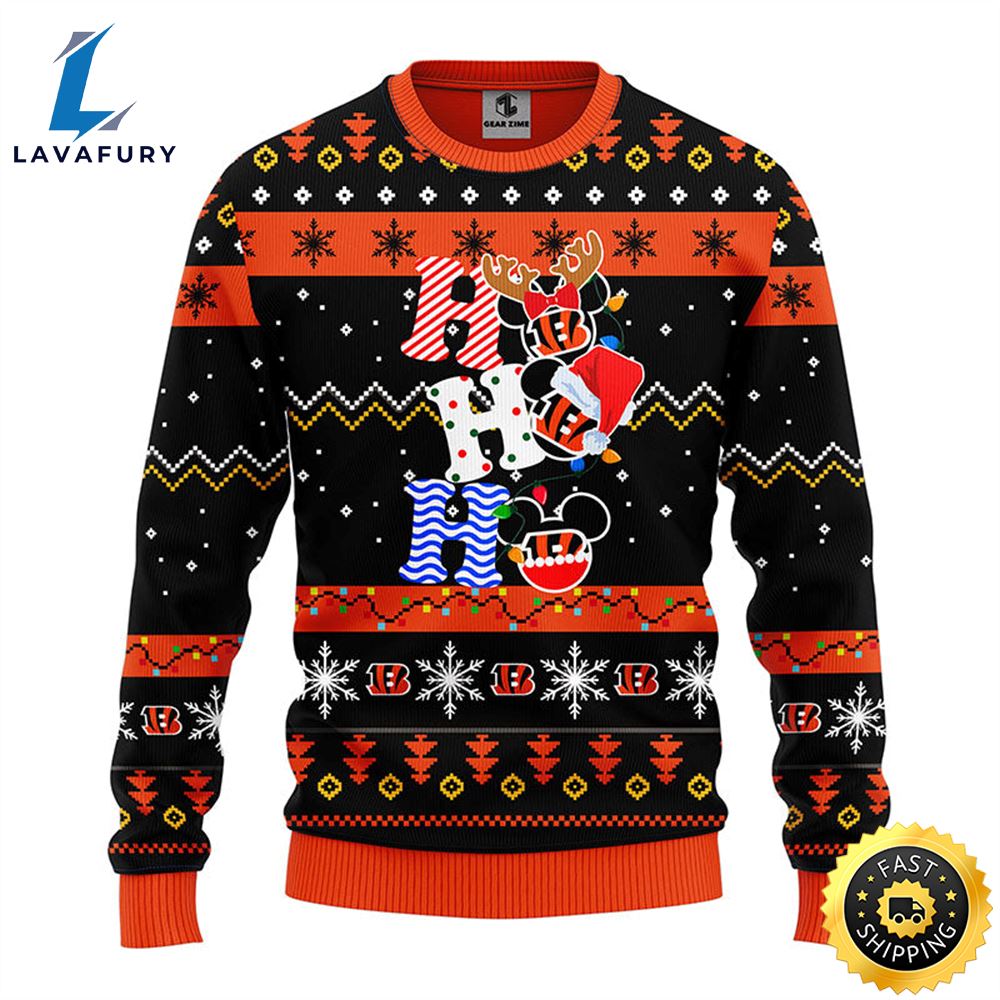 Cincinnati Bengals HoHoHo Mickey Christmas Ugly Sweater 1 npsodh