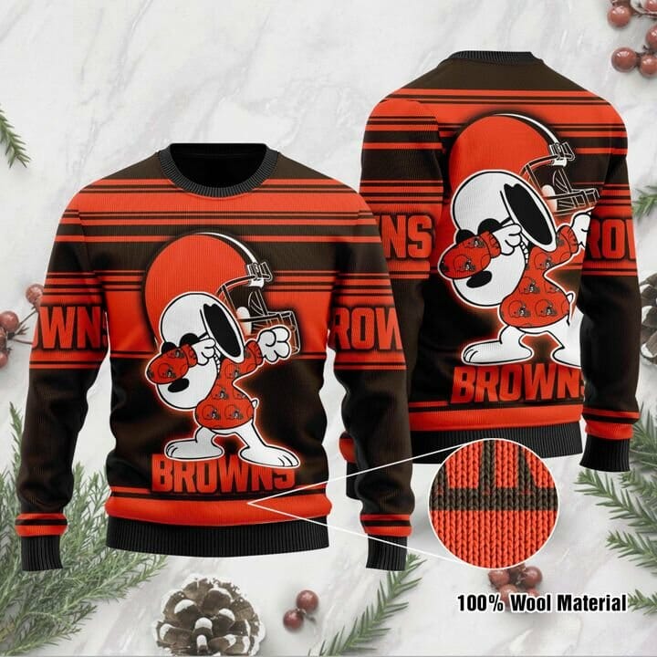 Cleveland Browns Snoopy Dabbing 3D Ugly Christmas Sweater 720x
