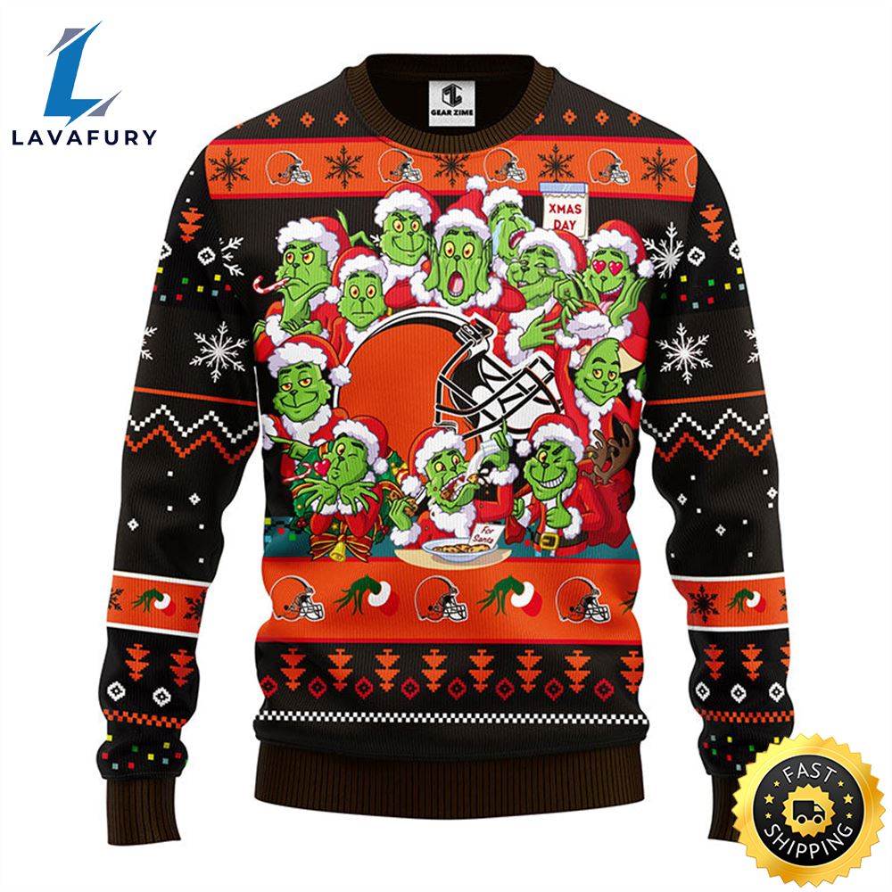 Cleveland Browns 12 Grinch Xmas Day Christmas Ugly Sweater 1 o1gtkj