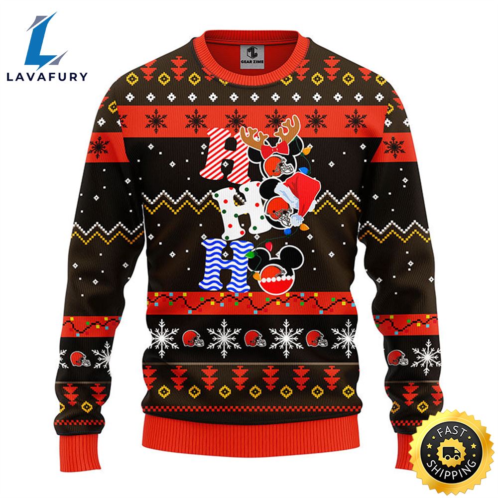 Cleveland Browns HoHoHo Mickey Christmas Ugly Sweater 1 wefx4v