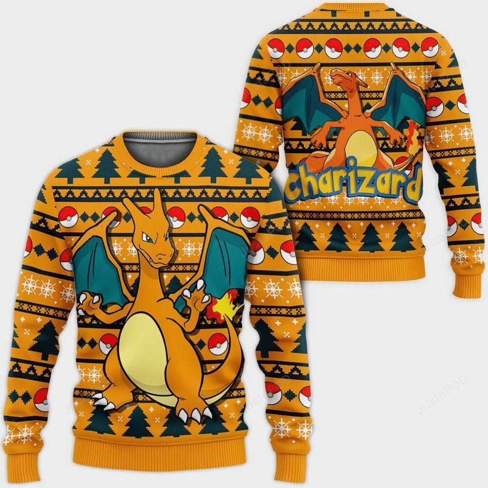 Cool Anime Charizard Pokemon Christmas Sweater 1