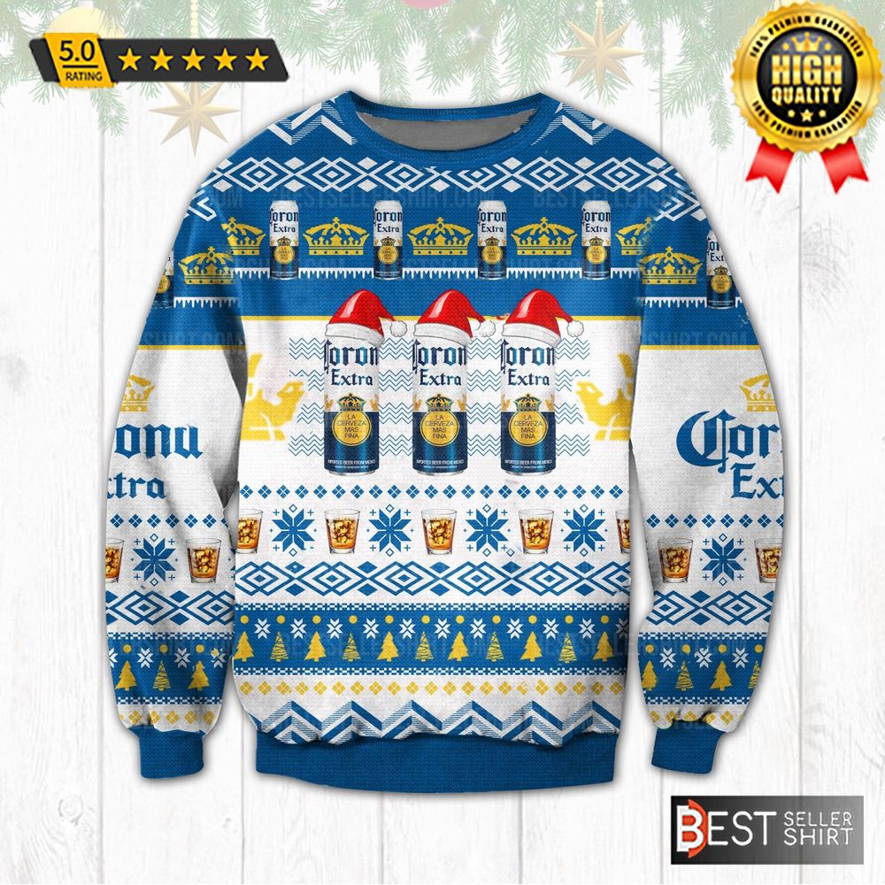 Corona Extra Beer Logos Santa Hats Christmas Ugly Sweater 1