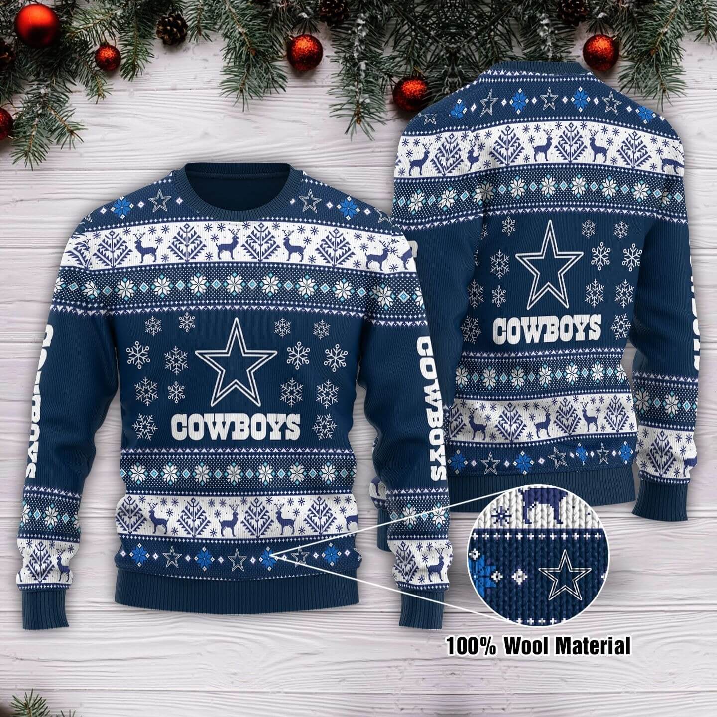Cowboys NFL Snowflake Christmas Pattern Ugly Christmas Sweater Dallas Cowboys Christmas Sweater 1