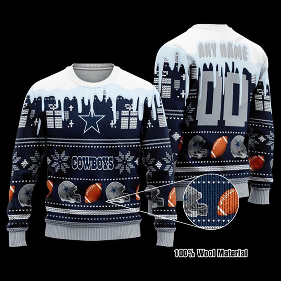Custom Name Dallas Cowboys Spilled Paint Ugly Sweater Gift For Cowboys Fan 1