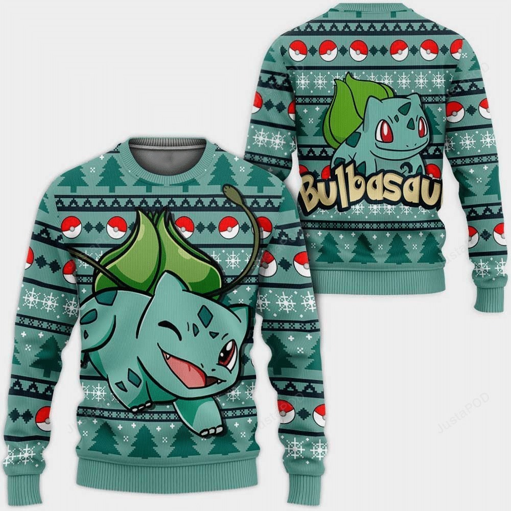 Cute Bulbasaur Anime Pokemon Christmas Sweater 1
