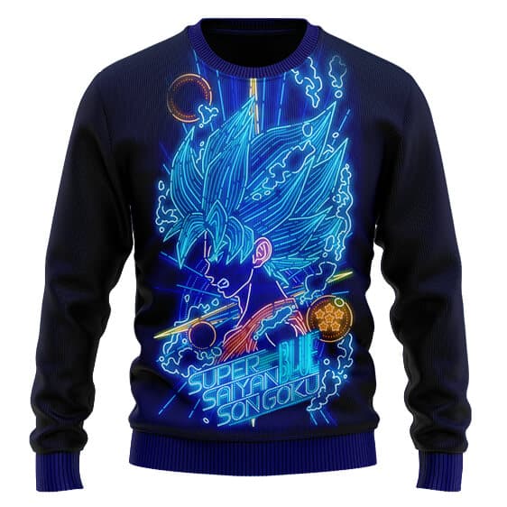 DBZ Super Saiyan Blue Goku Neon Ugly Xmas Sweater 1