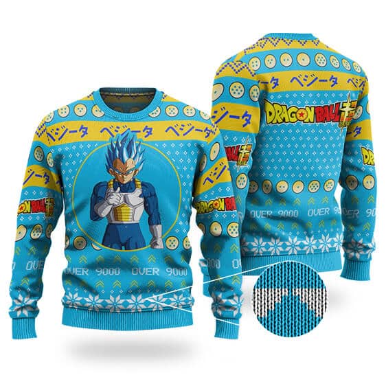 DBZ Vegeta Over 9000 Blue Ugly Christmas Sweater 1