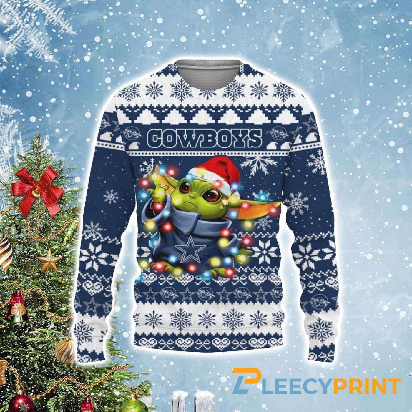 Dallas Cowboys Baby Yoda Star Wars Christmas Light Ugly Sweater Cowboys Ugly Sweater 1