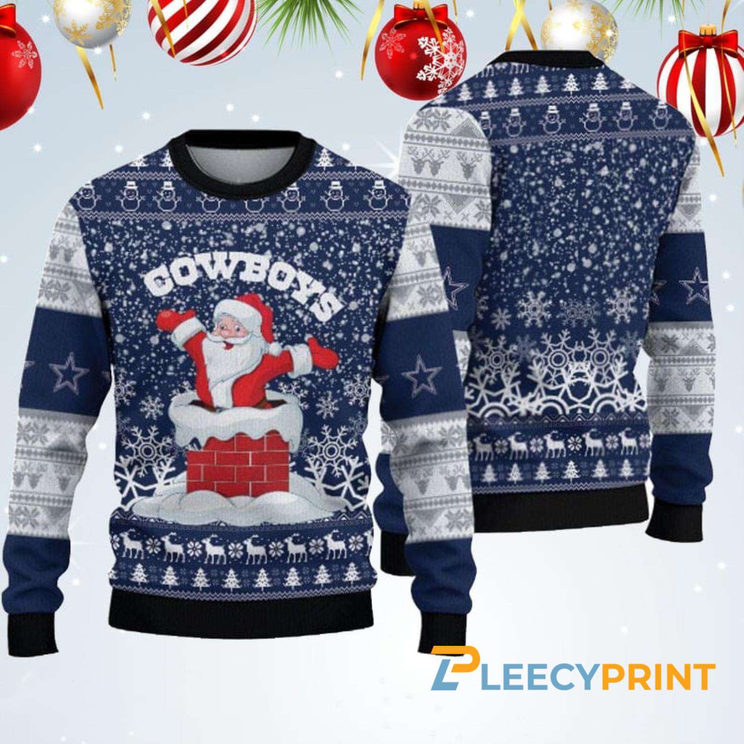 Dallas Cowboys Christmas Santa Claus Chimney Ugly Christmas Sweater Dallas Cowboys Ugly Christmas Sweater 1