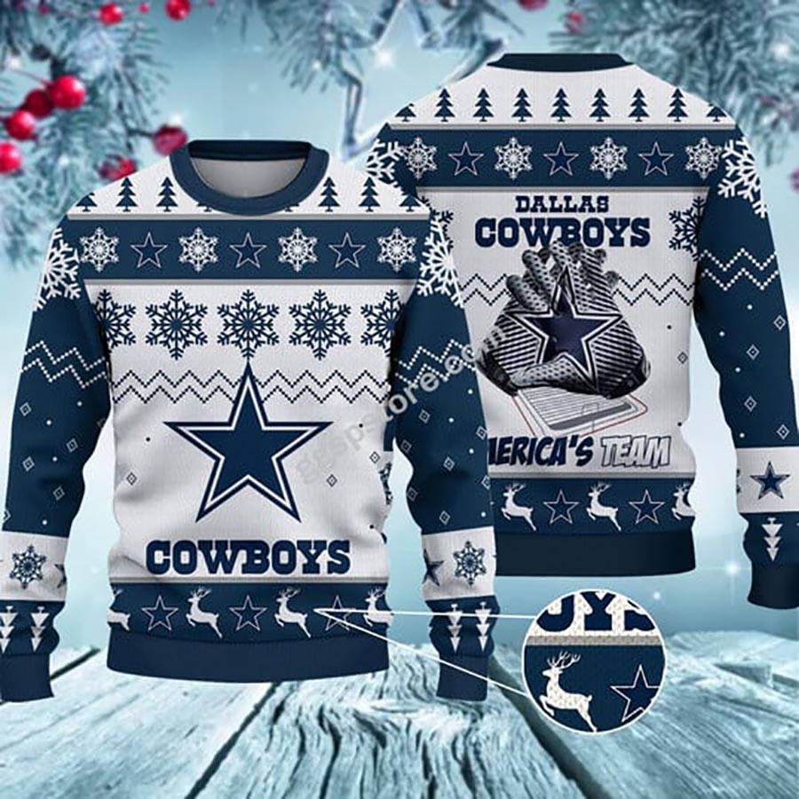 Dallas Cowboys Football Gloves Ugly Christmas Sweater Americas Team Dallas Cowboys Christmas Sweater 1
