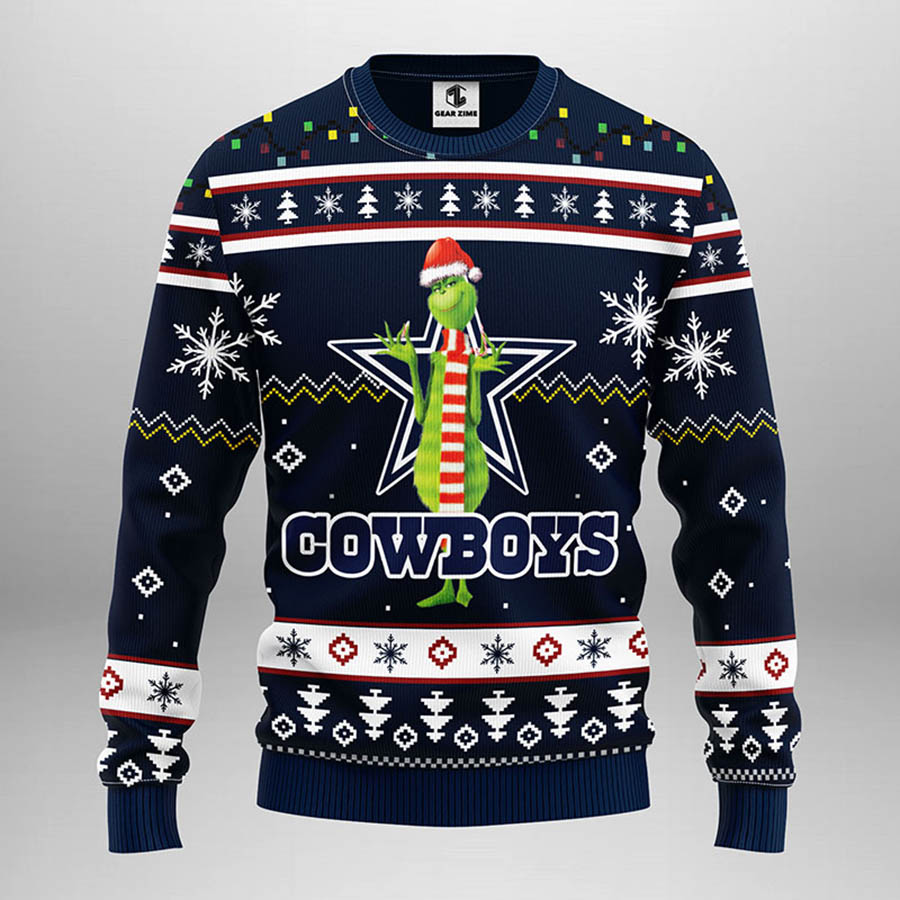 Dallas Cowboys Funny Grinch NFL Christmas Ugly Sweater Dallas Cowboys Ugly Sweater 1
