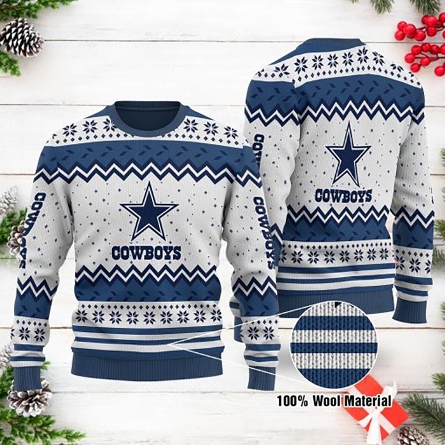 Dallas Cowboys Logo Dot Pattern White Ugly Christmas Sweater Dallas Cowboys Christmas Gift 1