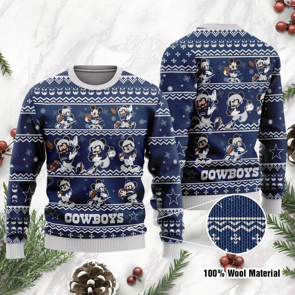 Dallas Cowboys Mickey Player Disney Ugly Christmas Sweaters Dallas Cowboys Ugly Christmas Sweater 1