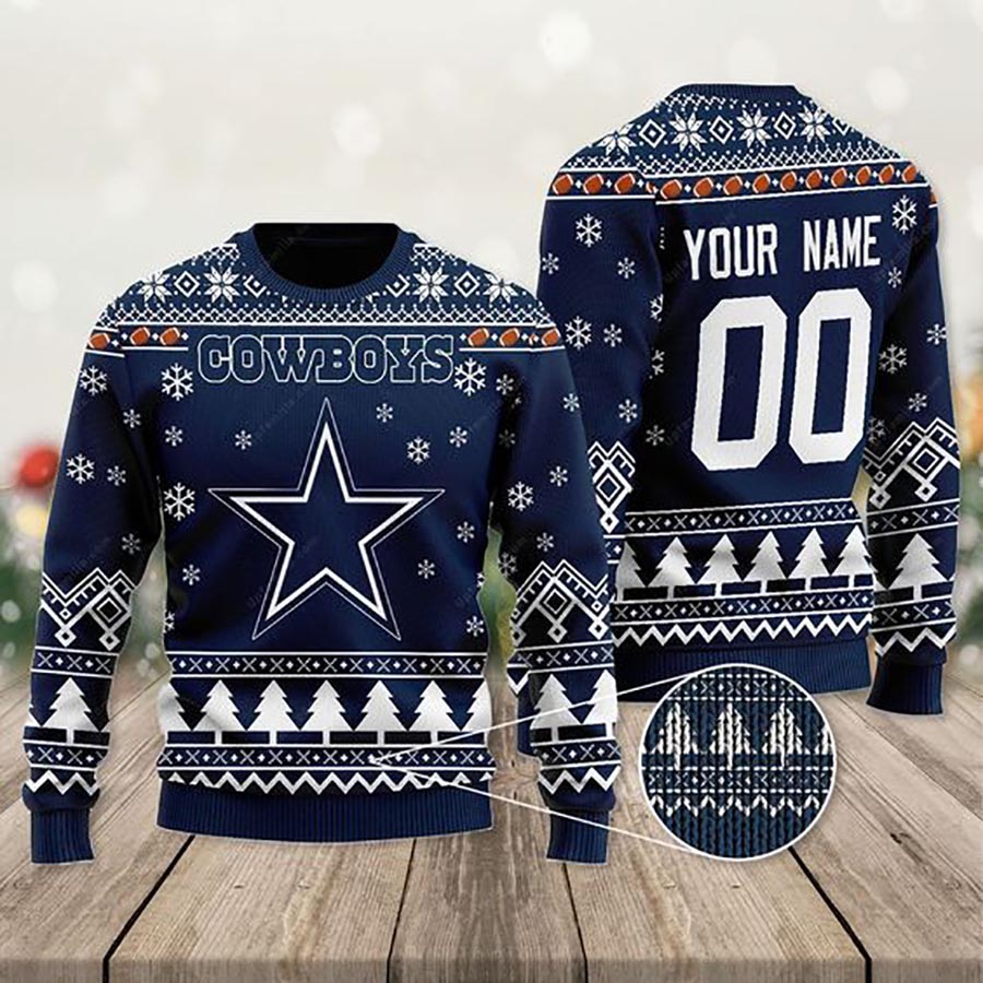 Dallas Cowboys Personalized Ugly Sweater NFL Dallas Cowboys Snowflake Christmas Sweater 1