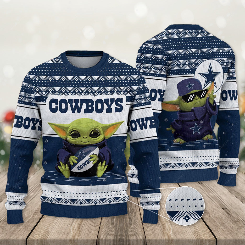Dallas Cowboys Ugly Sweater Cool Baby Yoda Ugly Christmas Sweater 1