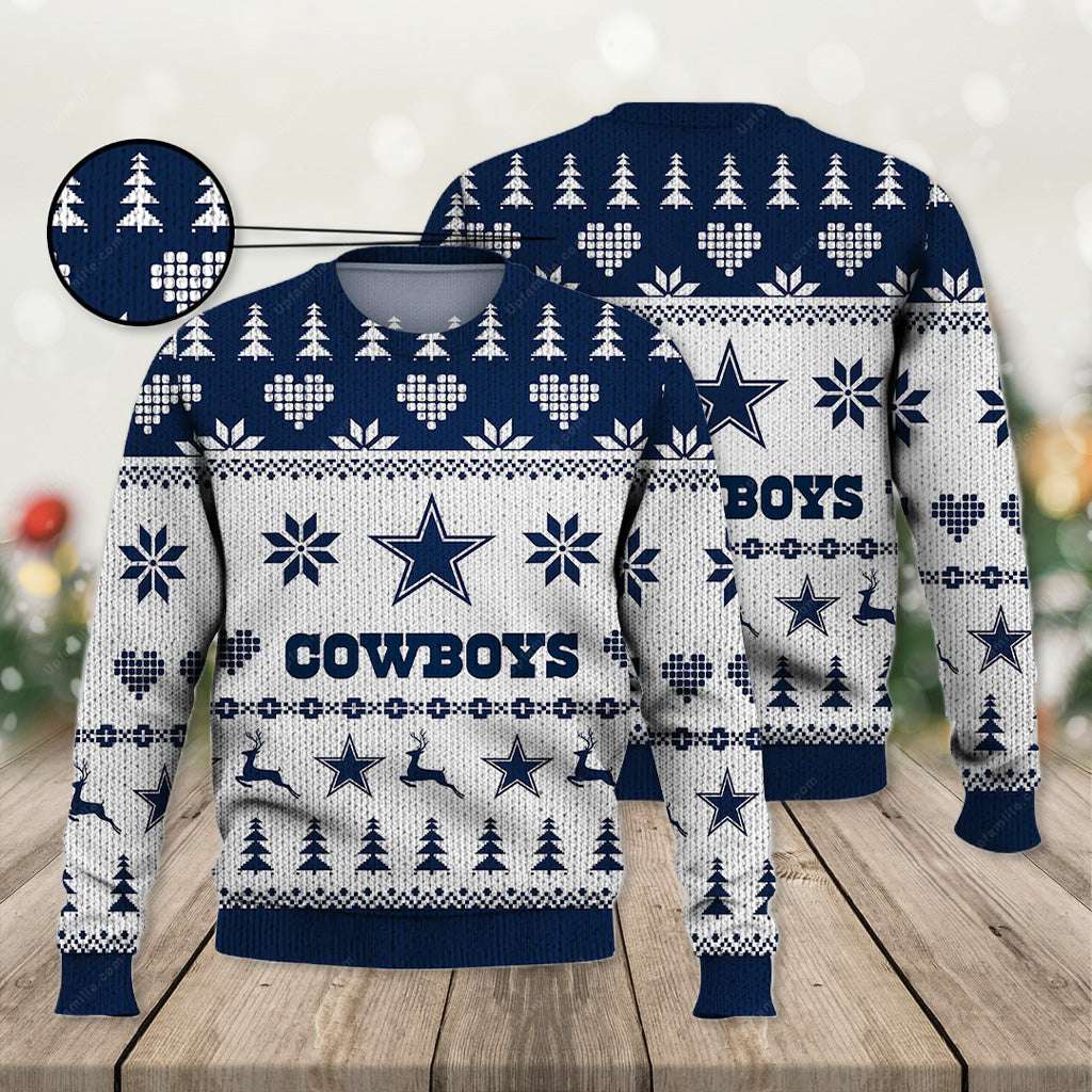 Dallas Cowboys Ugly Sweater Vintage Cowboys White Ugly Christmas Sweater 1