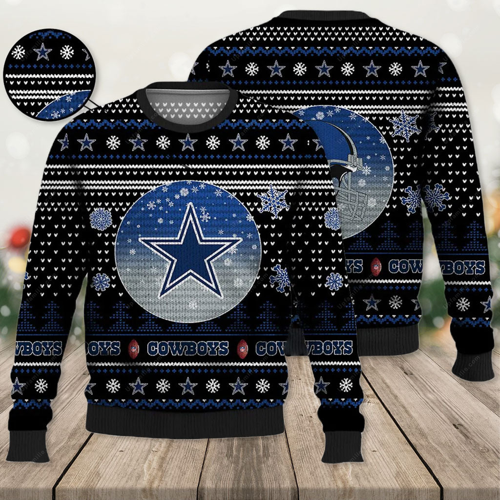 Dallas Cowboys Ugly Sweater Vintage Night Cowboys Black Ugly Christmas Sweater 1
