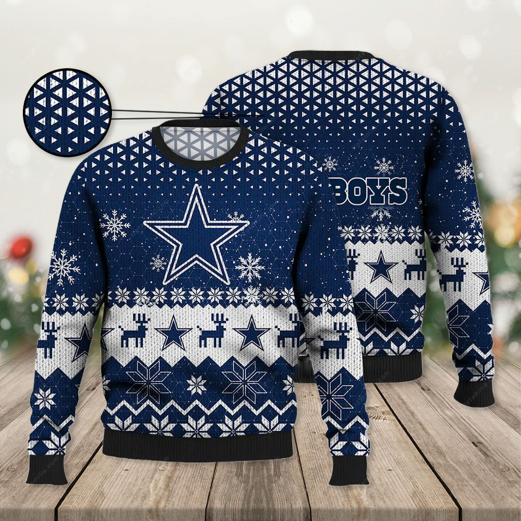 Dallas Cowboys Ugly Sweater Vintage Snowflakes Ugly Christmas Sweater 1