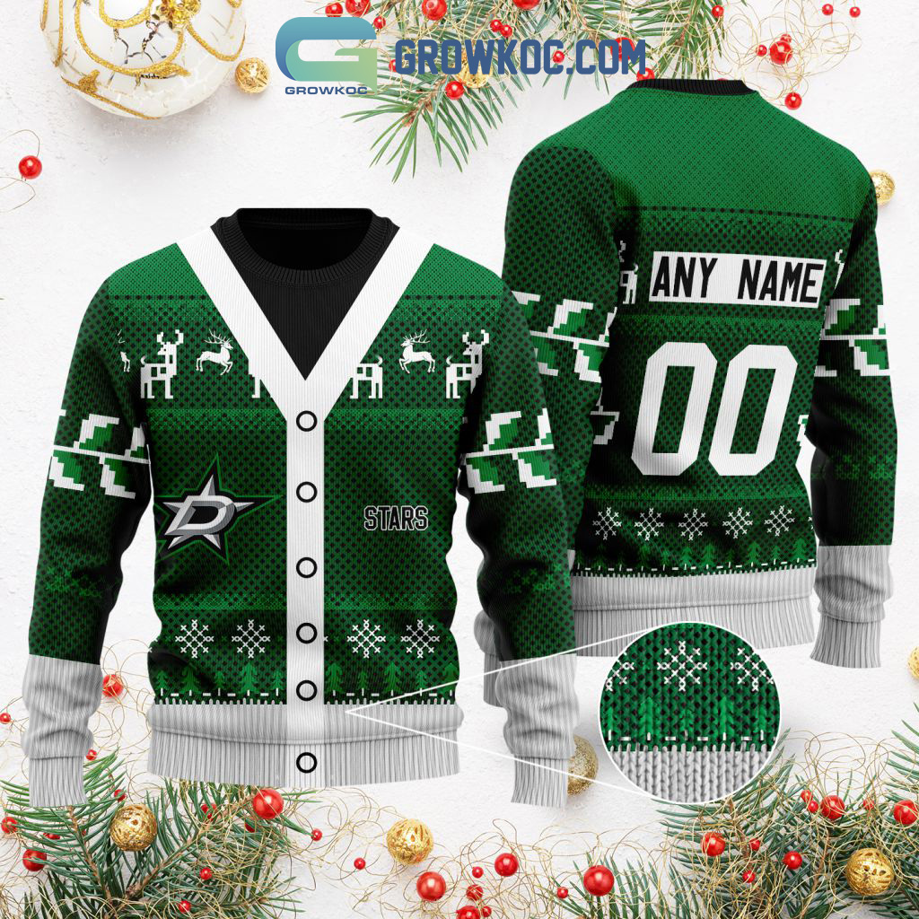 Dallas Stars Supporter Custom Name Number Christmas Holiday Ugly Sweater2B0 ddmOY