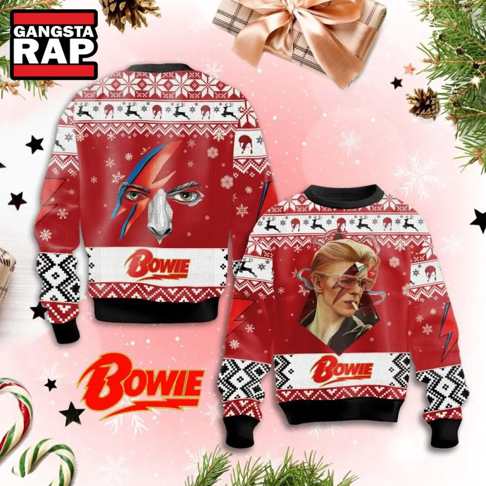 David Bowie Face Design Ugly Christmas Sweater