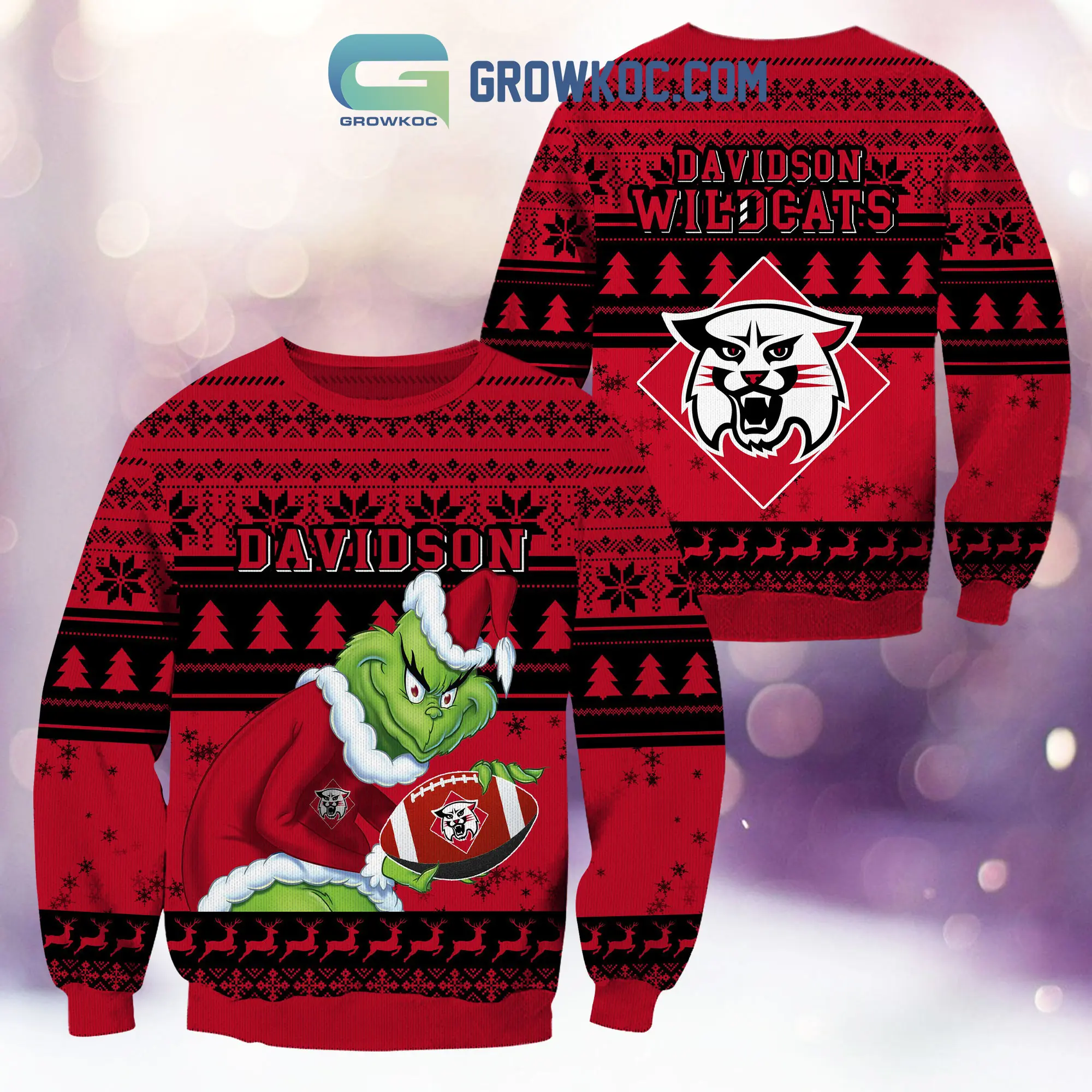Davidson Wildcats Grinch NCAA Christmas Ugly Sweater2B1 7xo2u