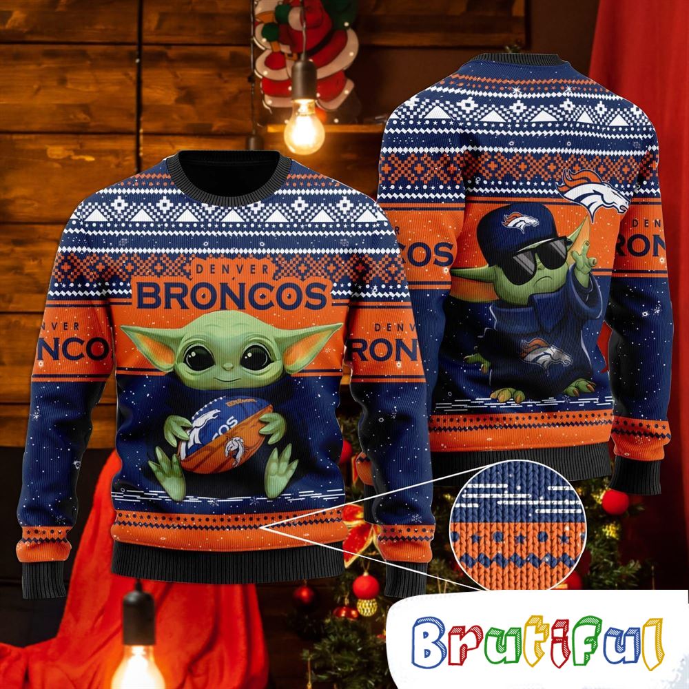 Denver Broncos Baby Yoda Ugly Christmas Sweater