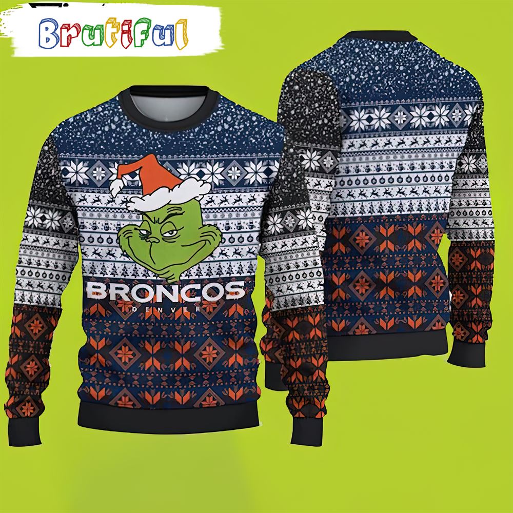 Denver Broncos Christmas Grinch Christmas Sweater Broncos Christmas Sweater