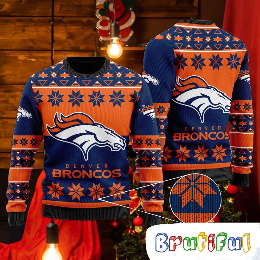 Denver Broncos Snowflakes Pattern Ugly Christmas Sweater