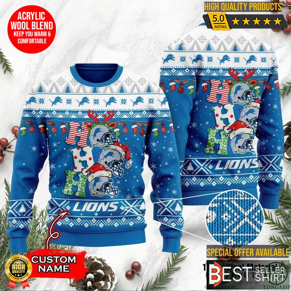 Detroit Lions Football Logo Hohoho Christmas Ugly Sweater Personalized Shirt 1